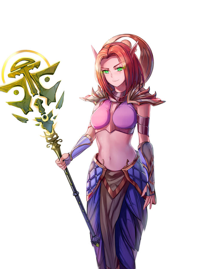 Aerie posing for a portrait before one last quest as a priest